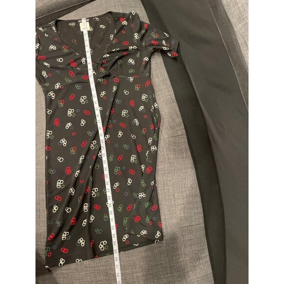 Esprit de Corp Vintage Wrap Style Black with Print Midi Dress Sz L - Picture 6 of 7